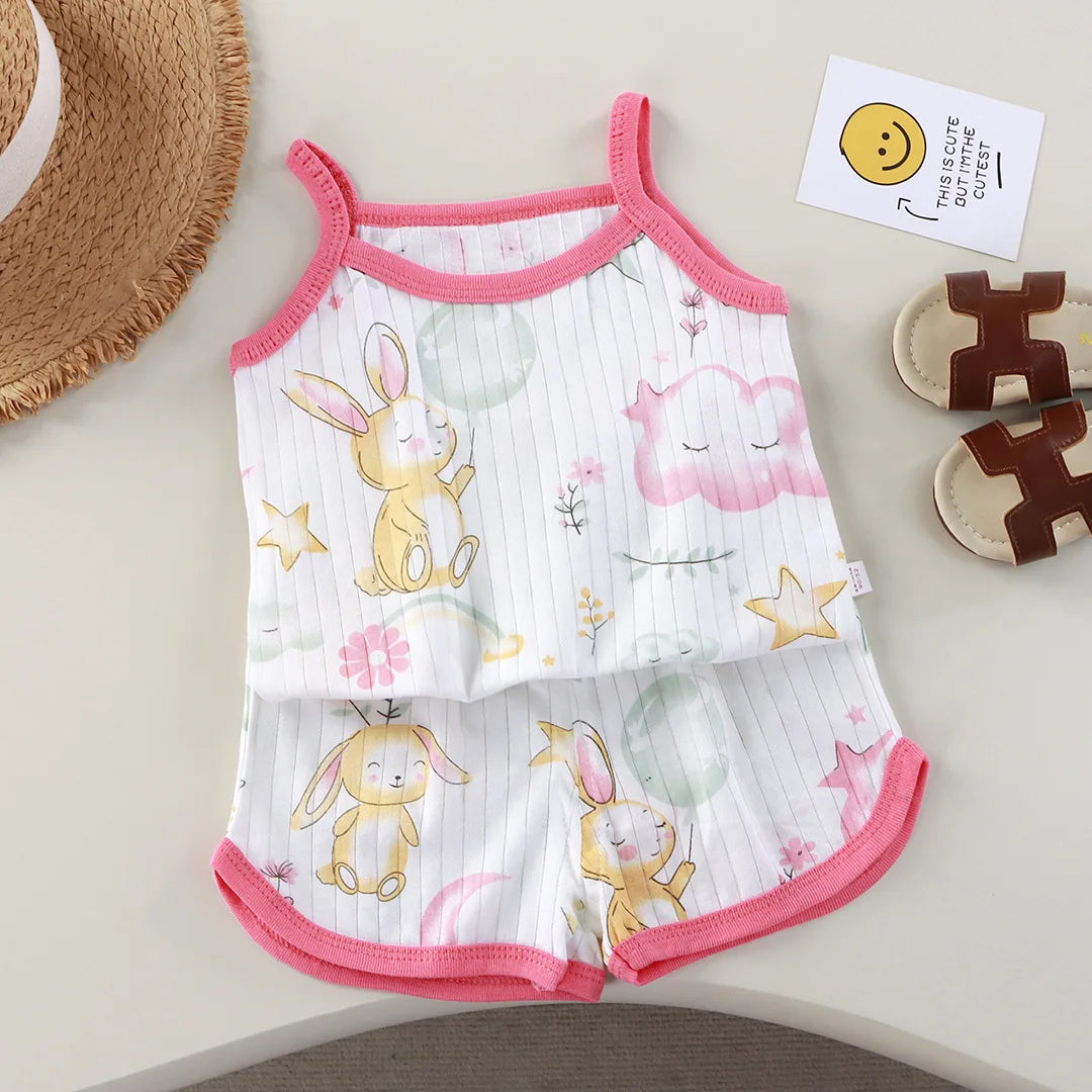 Girls Summer New Baby Sleeveless Cotton Set