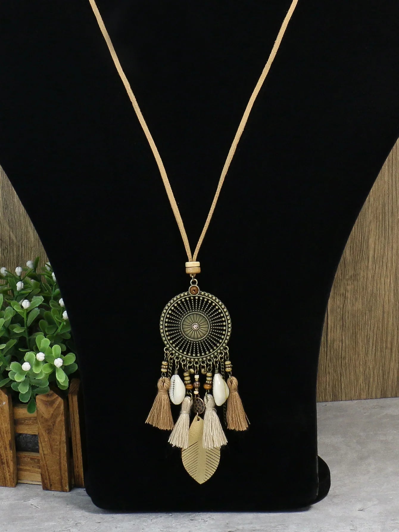 Vintage Ethnic Long Metal Chain Wheel Tassel Necklace