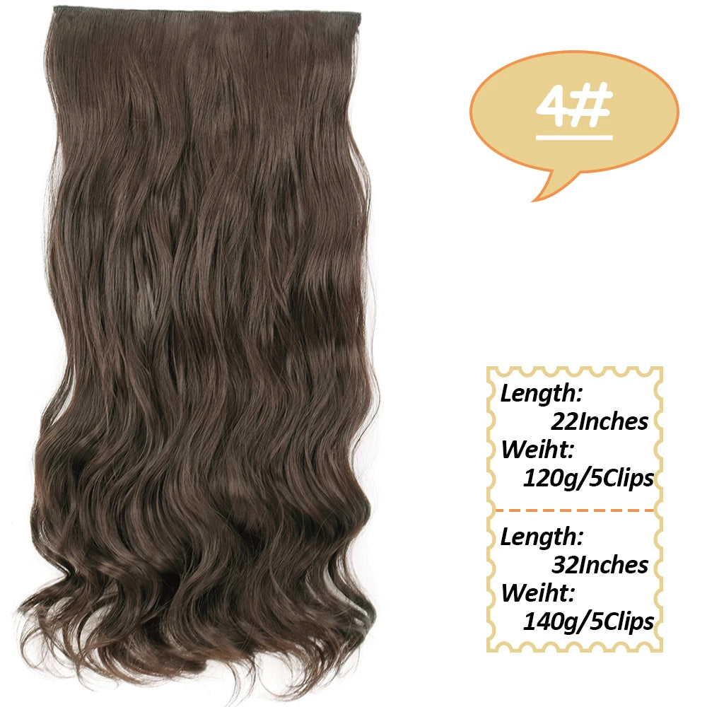 5 Clips Long Wavy Clip In Hair Extensions Synthetic Heat Resistant One Piece False Blonde