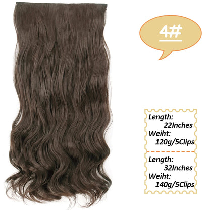 5 Clips Long Wavy Clip In Hair Extensions Synthetic Heat Resistant One Piece False Blonde