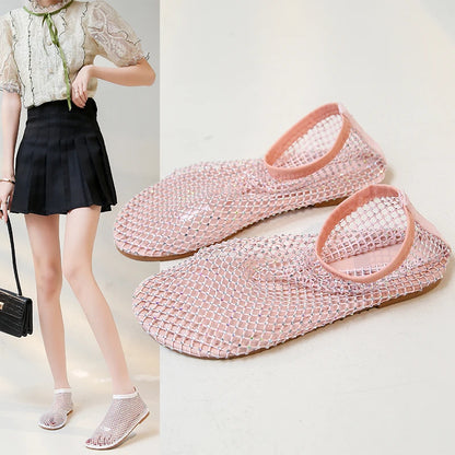 Mesh Luxurious Rhinestone Round Toe Sandal