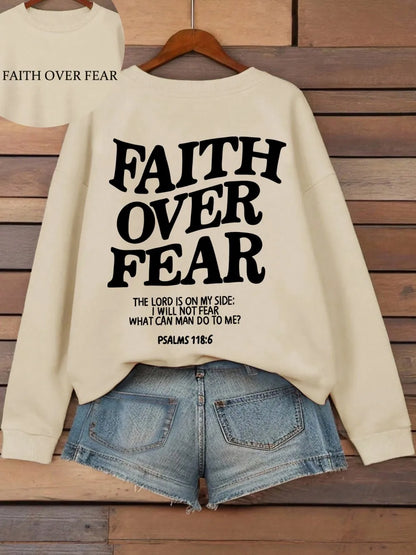 Casual Hoodies Faith Over Fear Letter Printing Sweatshirts Pocket Pullovers