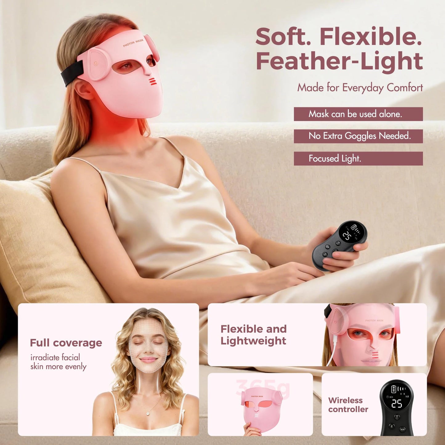 Portable Silicone LED Face Mask 8 Colors LED Red Light Near Infrared Therapy Facial Mask Repair Skin Wireless