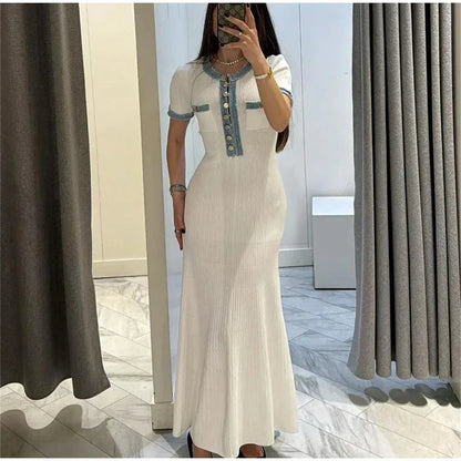 Maxi Dress Chic O-neck Short Sleeve Dress