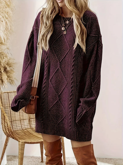 Loose Lazy Style Knit Full Sleeve Midi Dress