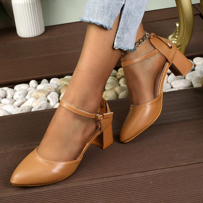 airy Style Thin-Strap High Heels Golden Buckle Shoes