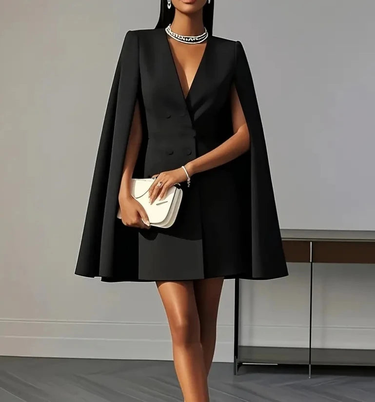 Double Breasted Shawl Cape Mini Dress