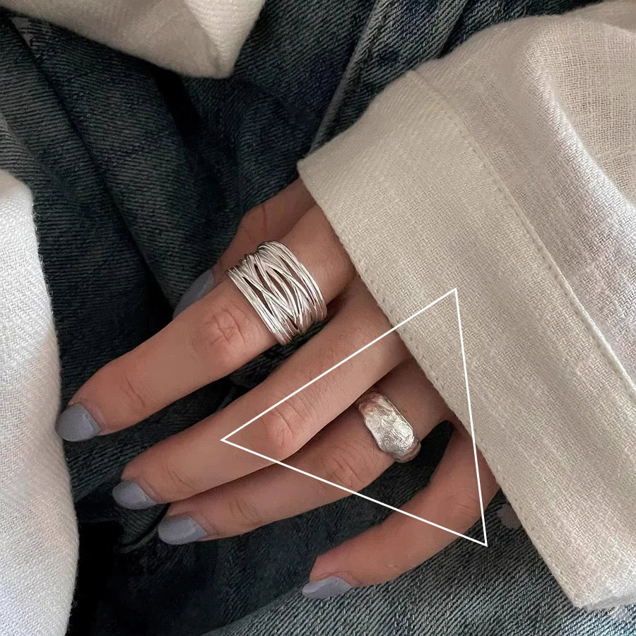 925 Sterling Silver Retro Hollow Wave Punk Hiphop Bohemia Rings