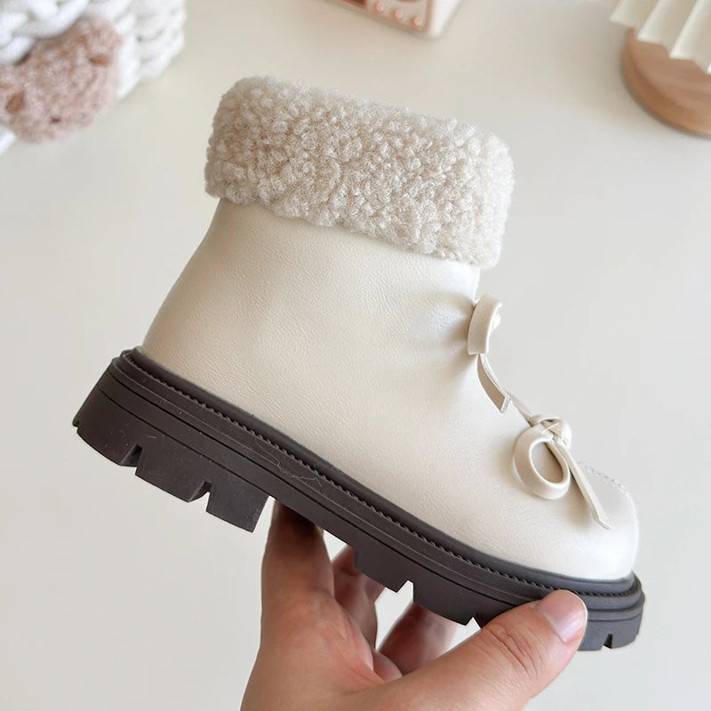 Round Toe Cute Bow Zipper Short Warm Snow Boots
