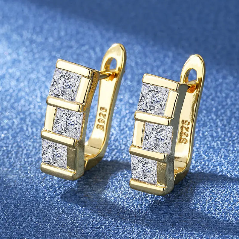 925 Silver Needle Princess Crystal Square Zircon Drop Earrings