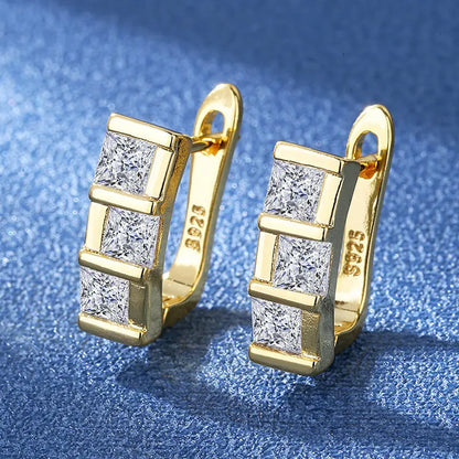 925 Silver Needle Princess Crystal Square Zircon Drop Earrings