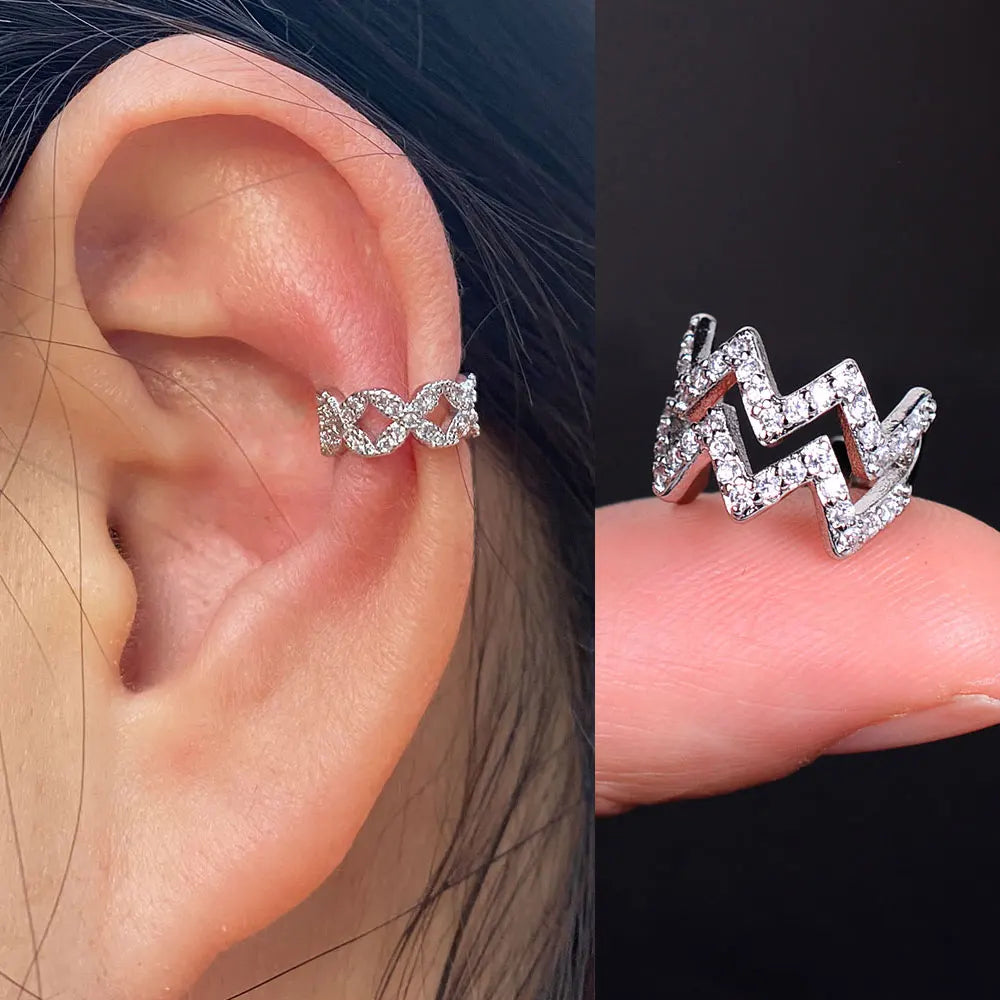 Geometry Crystal CZ  Leaf Clip Earring