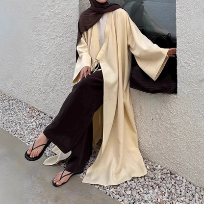 Turkish Muslim Loose Casual Lace-ups Cardigan Luxury Maxi Dress Abaya