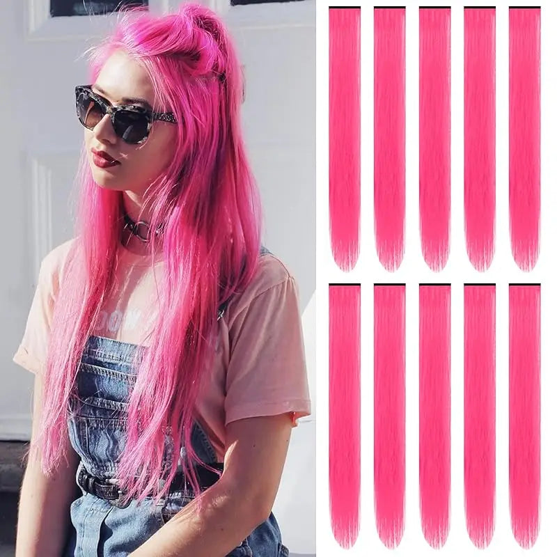 1 5 11 Pcs/lot Clip in Hair Extensions Highlights Synthetic Hair 22 inch Rainbow