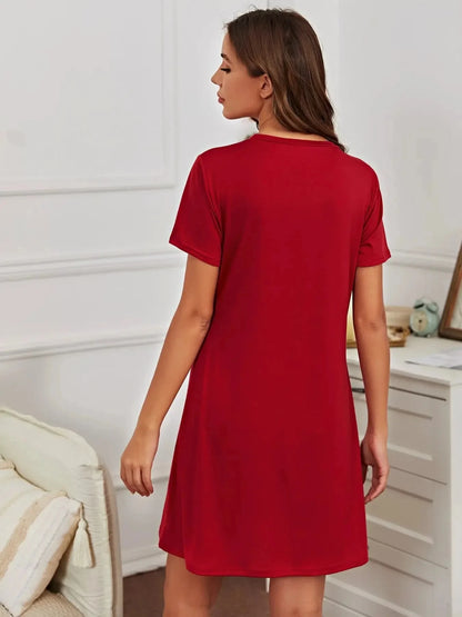 Monogram Print Short Sleeve Loose Round Neck Sleeping Dress Pajamas
