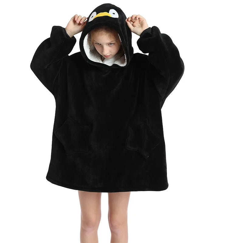 Kids Hoodie Oversized Blanket with Sleeves Panda Giraffe Kigurumi Sweatshirt