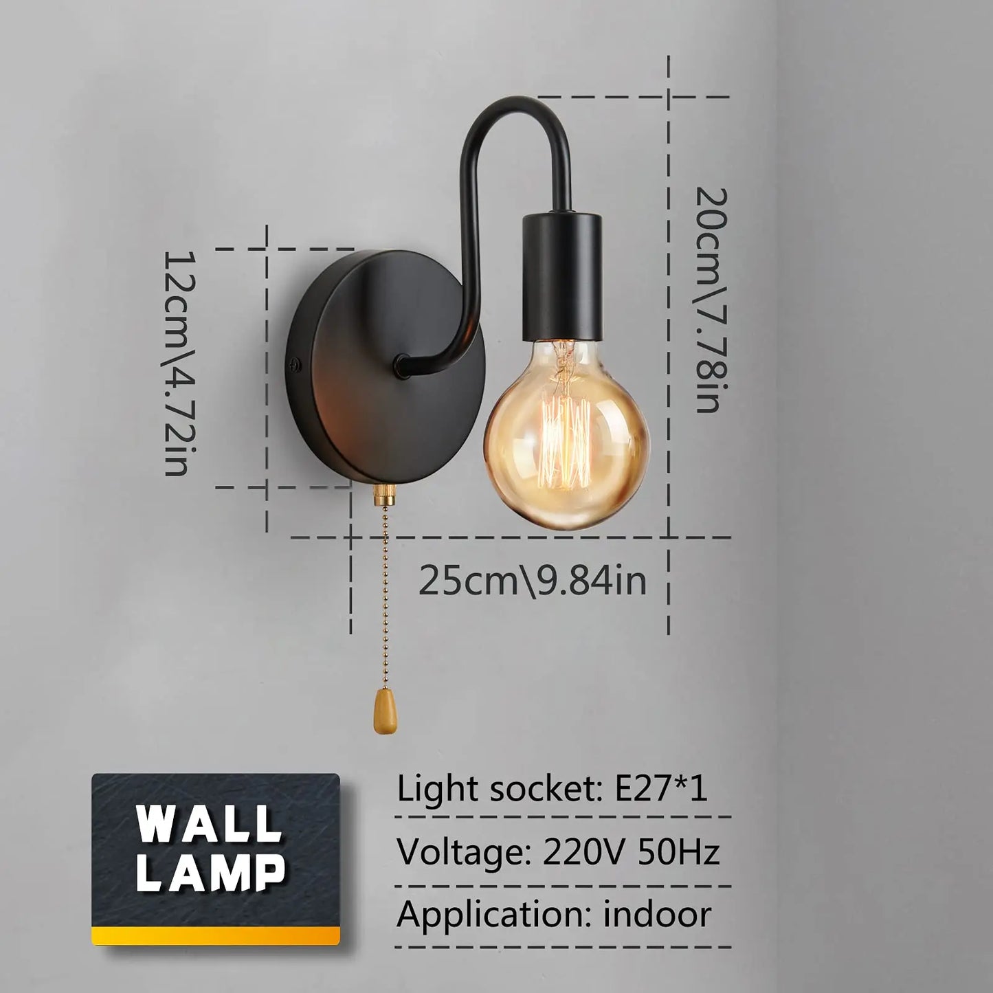 Nordic Industrial Wall Lamp Iron Black E27 Indoor Lighting