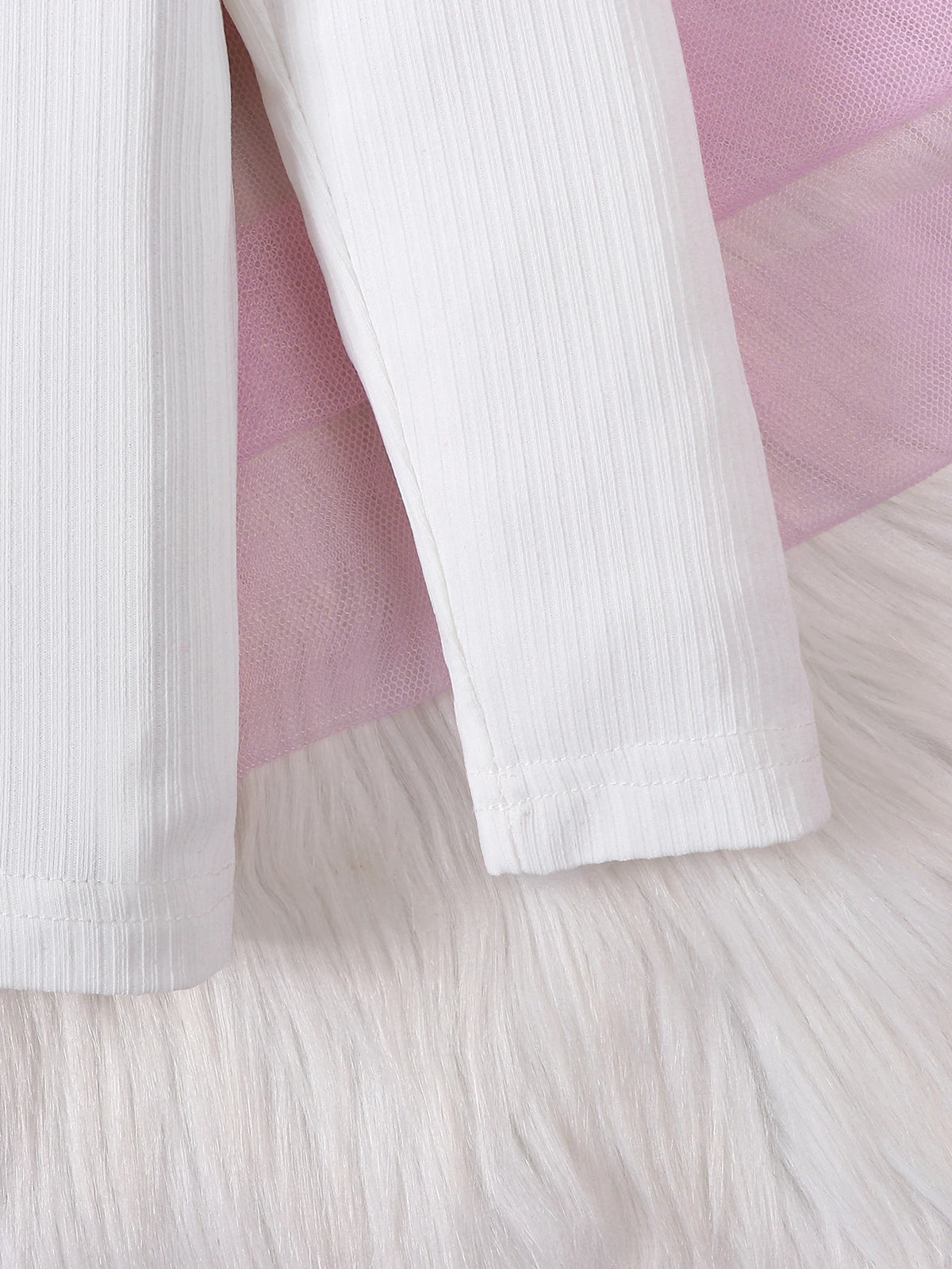 Spring and Autumn White Striped Round Neck Long Sleeved Set