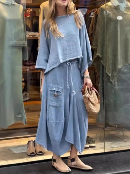 Cotton and Linen Loose Skirt Two-piece Skirt Set