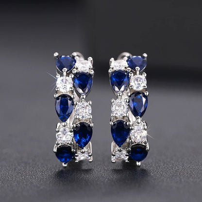 Huitan Luxury Hoop Waterdrop Blue/Green Cubic Zirconia Earrings