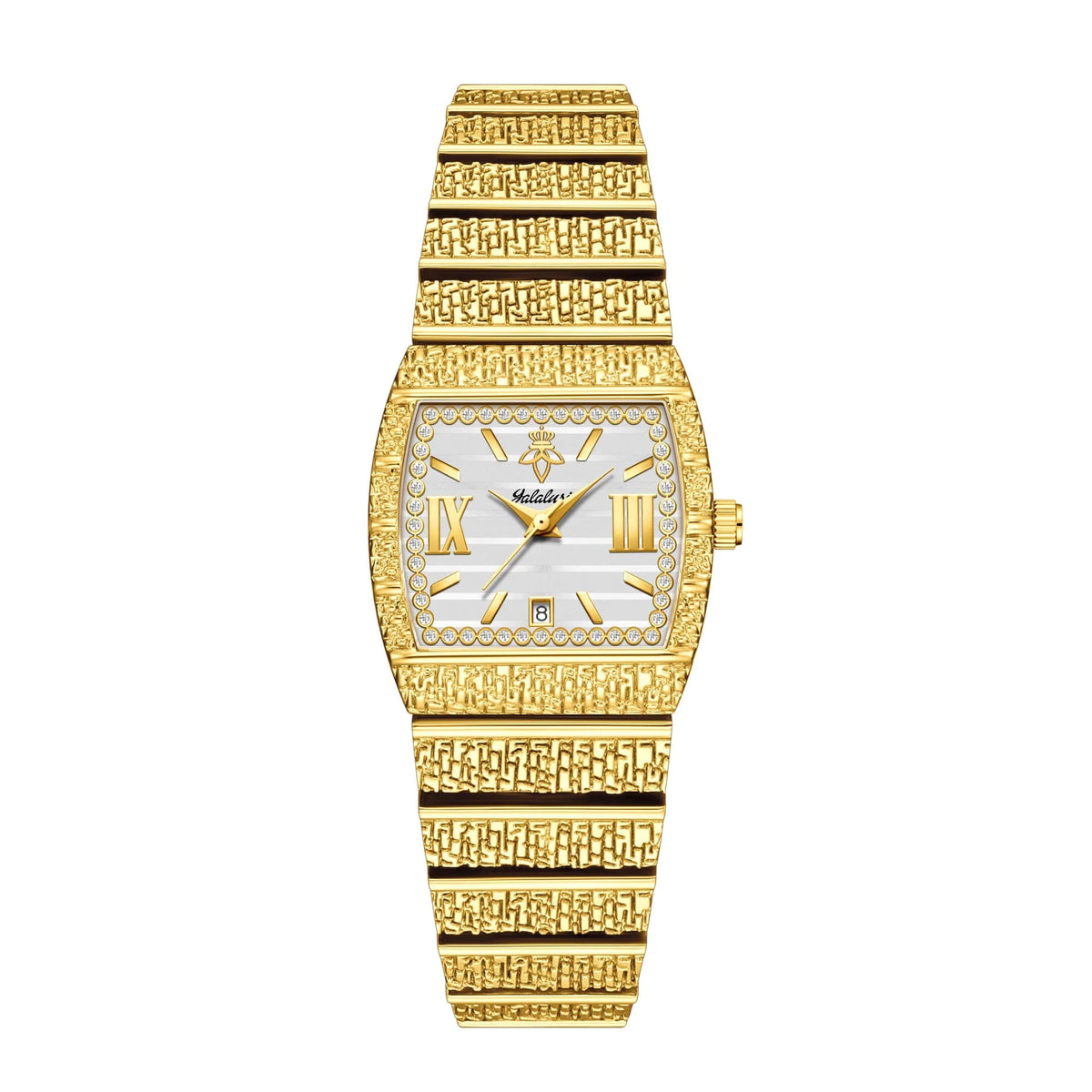 Luxury Small Gold with Diamond-Set Dial Water-Resistant Quartz Timepiece Watch