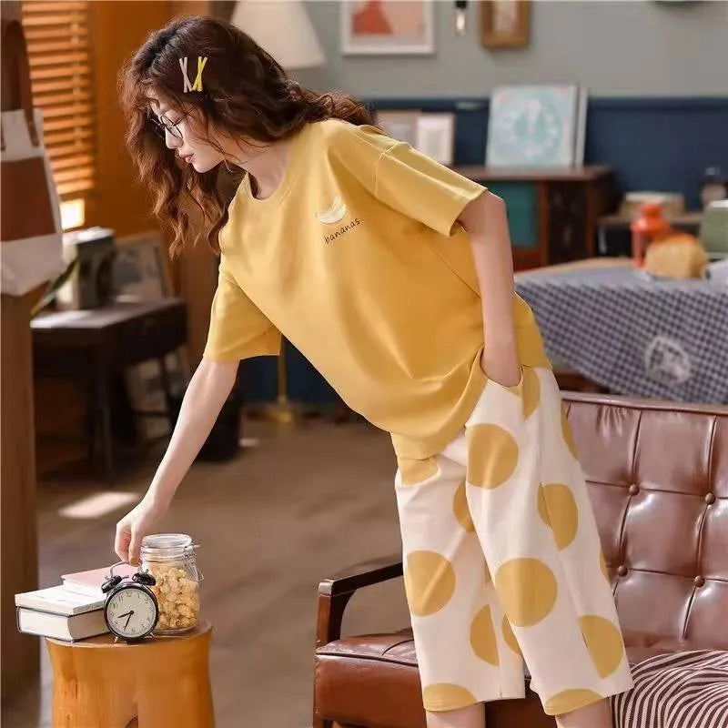 Seven Trousers Short-Sleeved Large Size Pajamas Set