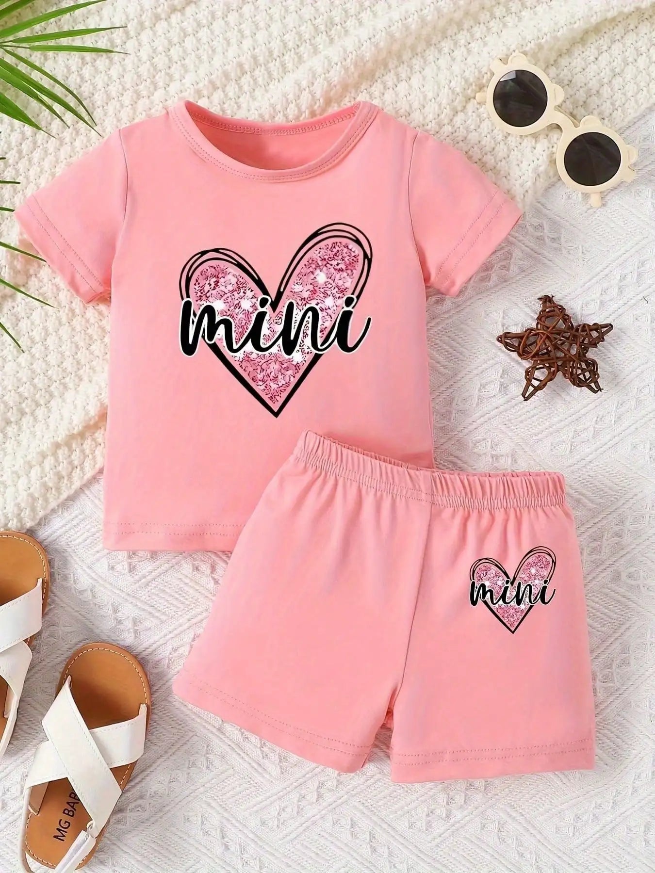 Love Letter Printed Two Piece Short sleeved T-shirt  Set