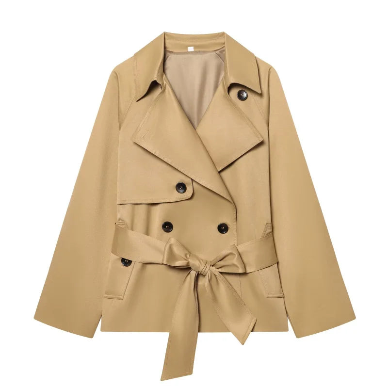 Autumn British style lapel double-breasted belt casual trench coat