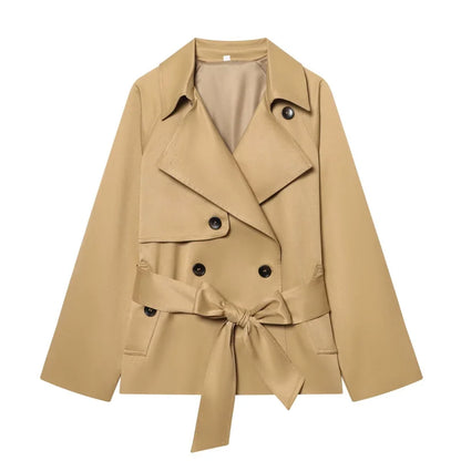Autumn British style lapel double-breasted belt casual trench coat