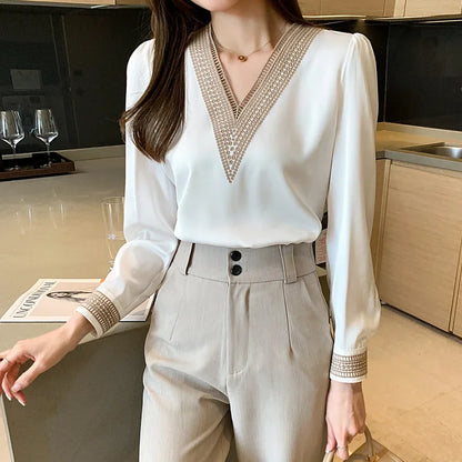 Elegant Chiffon Casual Loose Long Sleeve Blouses