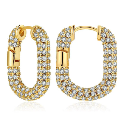 Zircon Circle Geometric U Shape Hoops Earring