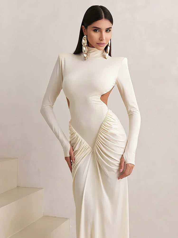 Maxi High Classic Full Sleeve Straight Backless Dress