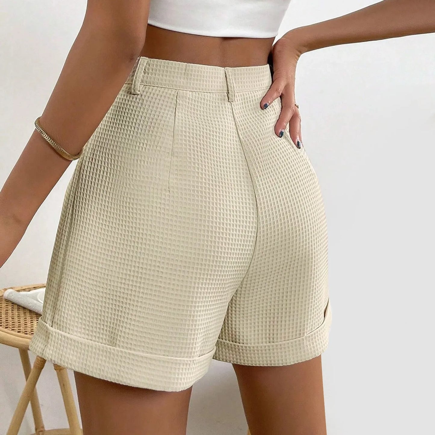 Office Lady Solid Summer Elegant Korean High Waisted Short