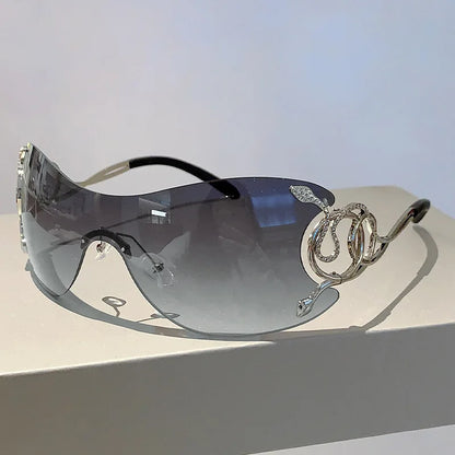 Rimless One-piece Snake Temple Y2K Sun Glasses