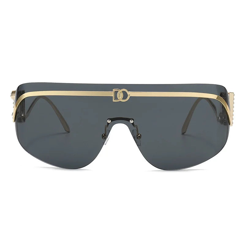 Rimless Shield Aviator Gold Metal Frame Sunglasses