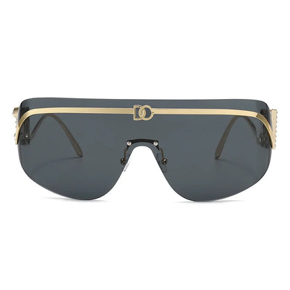 Rimless Shield Aviator Gold Metal Frame Sunglasses
