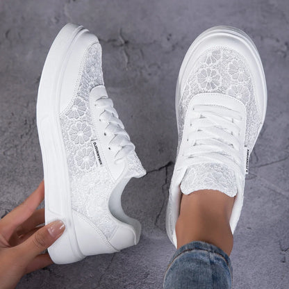 Vulcanized White Lightweight Athletic Skateboard Sneakers