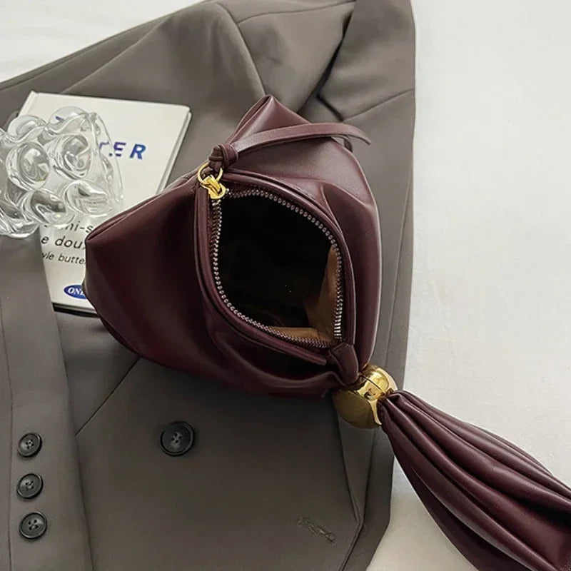 Soft Leather Clutch Luxury Pleated Mini Bucket Pouch Bags