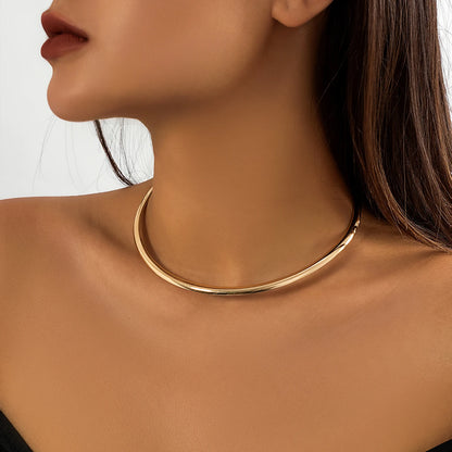 Punk Smooth Metal Round Torques Choker Necklace