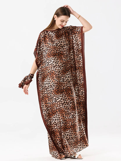 Malaysian Muslim Leopard Print Arabic Long Maxi Dress