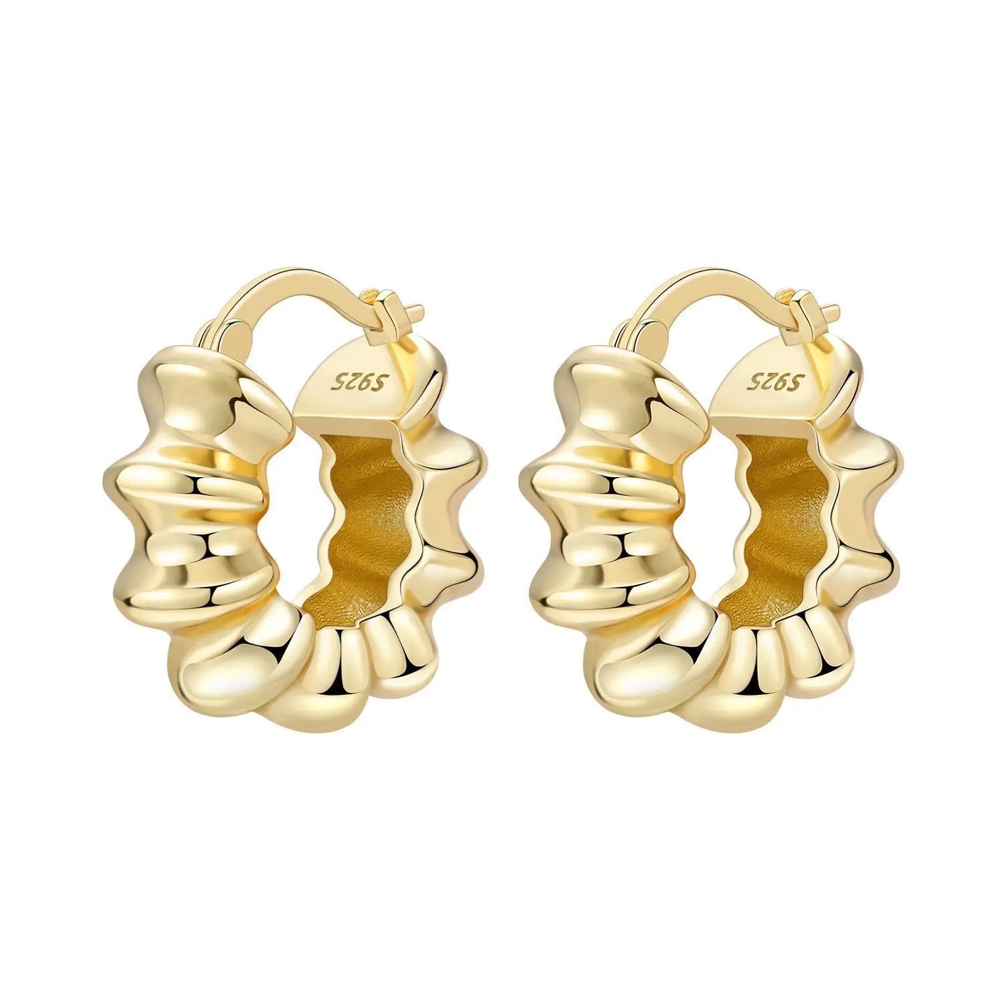 S925 Sterling Silver Zircon 18K Gold Lining Vintage Hoop Earrings