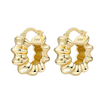 S925 Sterling Silver Zircon 18K Gold Lining Vintage Hoop Earrings
