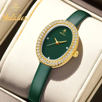 Water-Resistant Quartz A Luxurious Diamond-Set Leather Strap Bracelet Watch