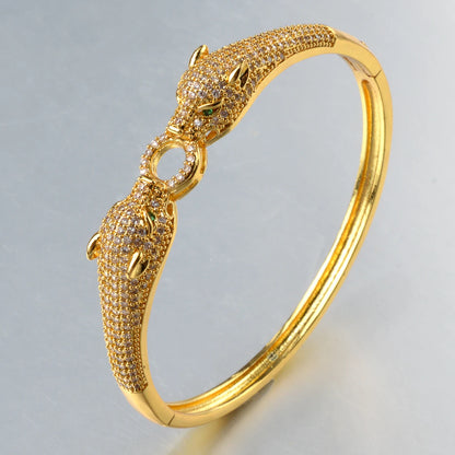 Gold Silver Color Leopard Head 18K Gold Plated Bangle Luxury CZ Zircon Bracelets
