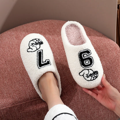 Checkerboard Pattern Number 67 Plush Non-Slip Cotton Slippers