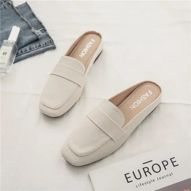 Half Flat Soft Leather Slip-on Lazy Soft Sole Flat Shoes