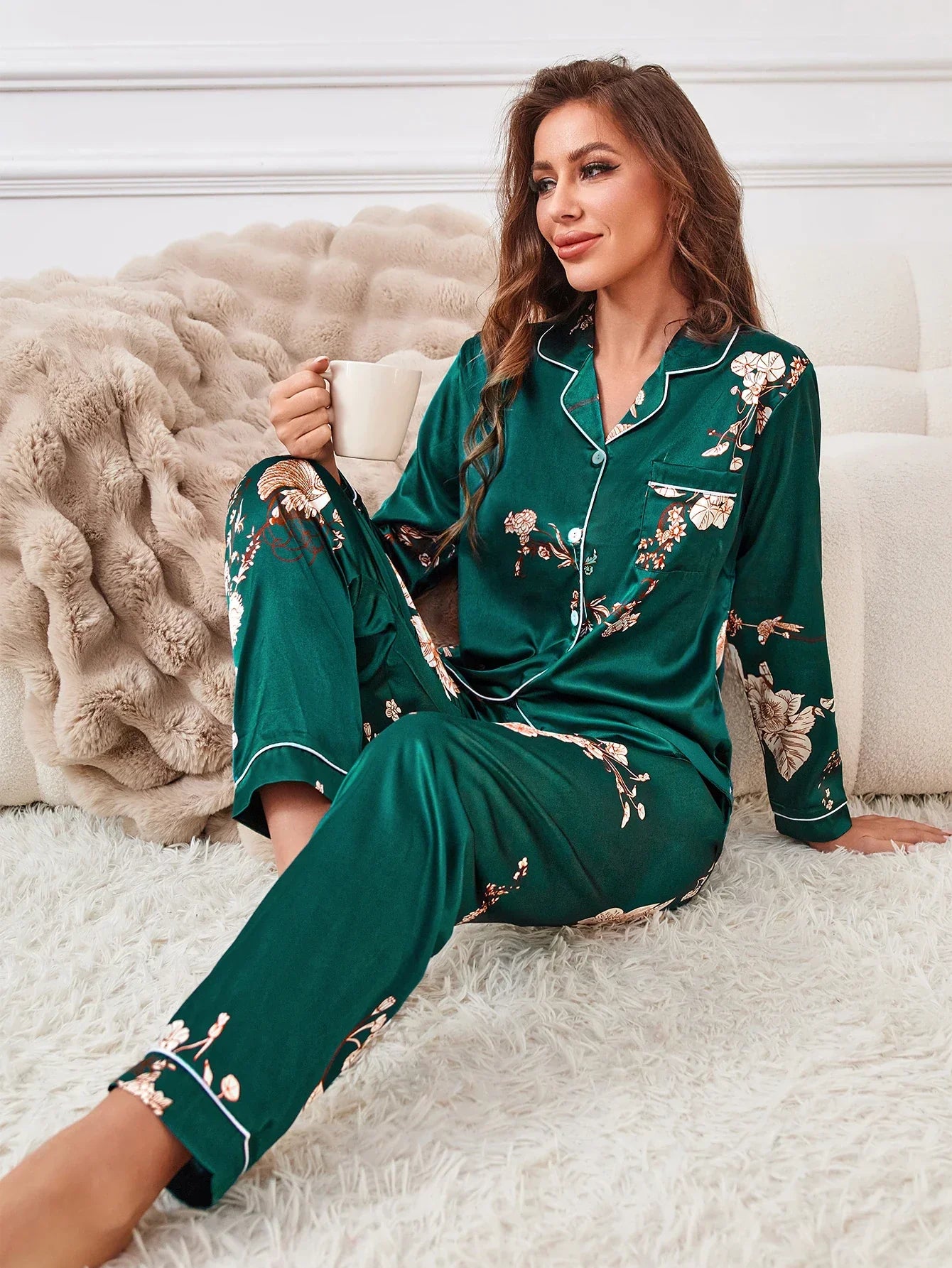 Piping Satin Pajama Set