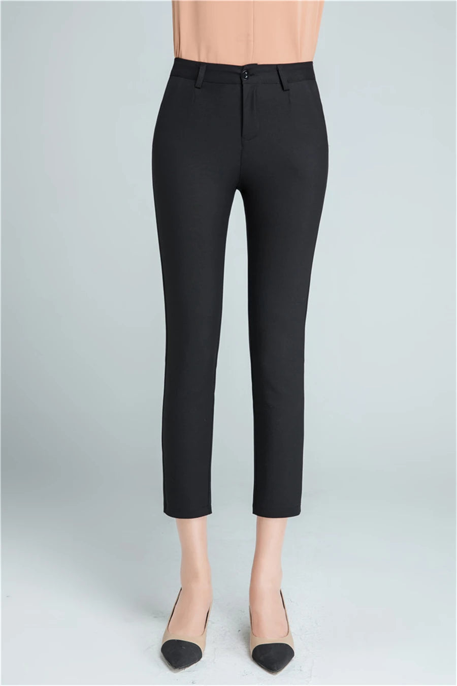 Pantalones rectos de algodón elástico de cintura ajustada