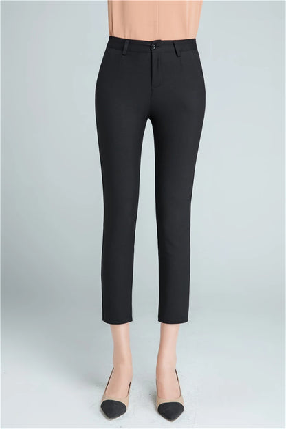 Pantalones rectos de algodón elástico de cintura ajustada