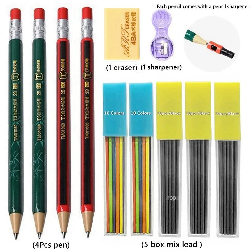 Mechanical Pencils Set 2B 2.0mm Automatic Student Drawing Pencil